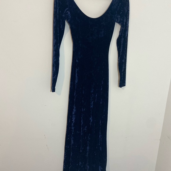 Betsey Johnson Vintage Black Label 90's Navy Blue Crushed Velvet Maxi Dress - Picture 4 of 11
